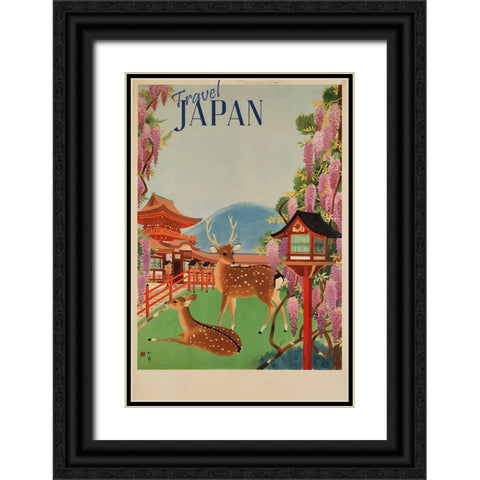Japan Travel Poster Black Ornate Wood Framed Art Print with Double Matting by Vintage Travel Posters