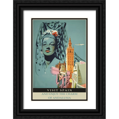 Spain-Andalusia Travel Poster Black Ornate Wood Framed Art Print with Double Matting by Vintage Travel Posters