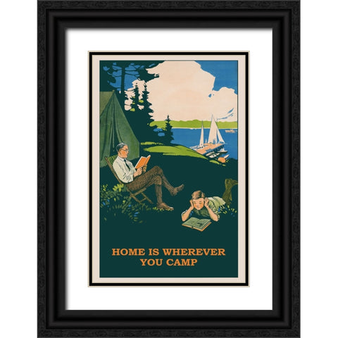 Vintage Camping Poster Black Ornate Wood Framed Art Print with Double Matting by Vintage Travel Posters