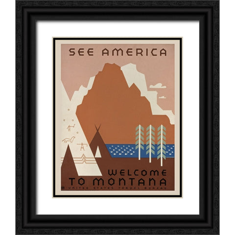 Vintage Montana Black Ornate Wood Framed Art Print with Double Matting by Vintage Travel Posters