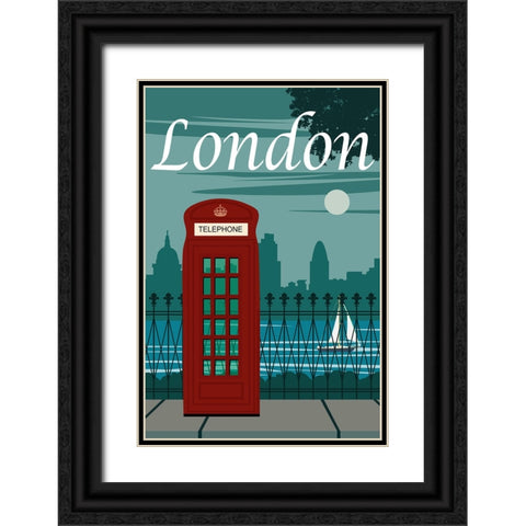 London Vintage Travel Poster Black Ornate Wood Framed Art Print with Double Matting by Vintage Travel Posters
