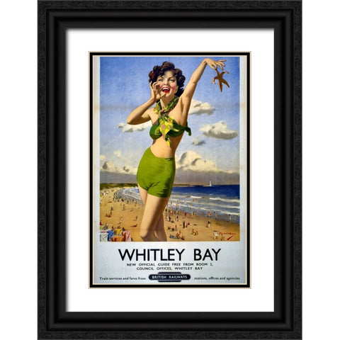 Whitley Bay Railway Poster Black Ornate Wood Framed Art Print with Double Matting by Vintage Travel Posters