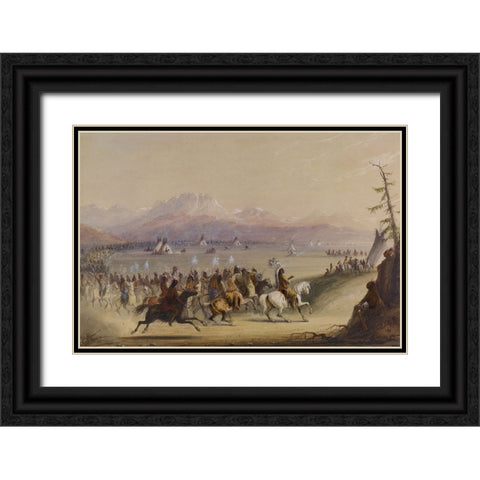 Cavalcade Black Ornate Wood Framed Art Print with Double Matting by Miller, Alfred Jacob