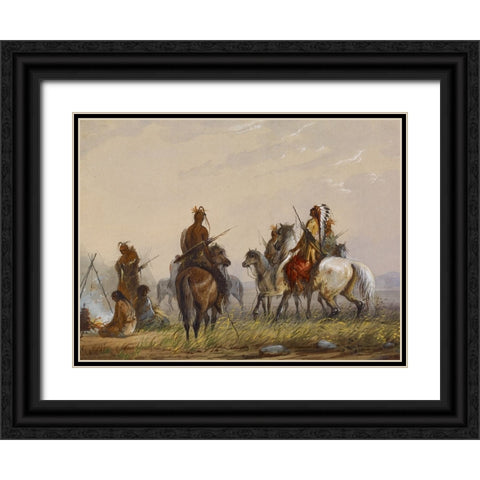 Expedition to Capture Wild Horses Black Ornate Wood Framed Art Print with Double Matting by Miller, Alfred Jacob