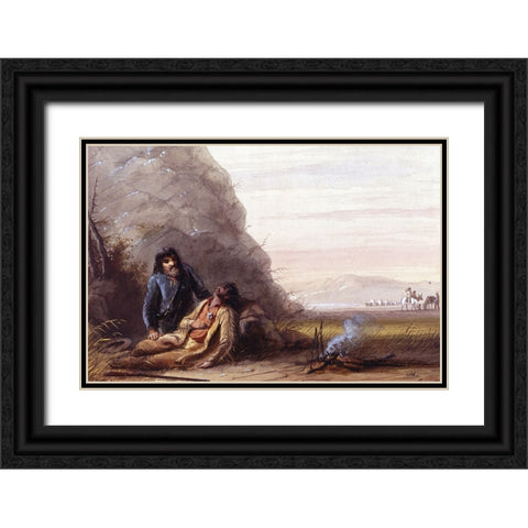 Free Trappers in Trouble Black Ornate Wood Framed Art Print with Double Matting by Miller, Alfred Jacob