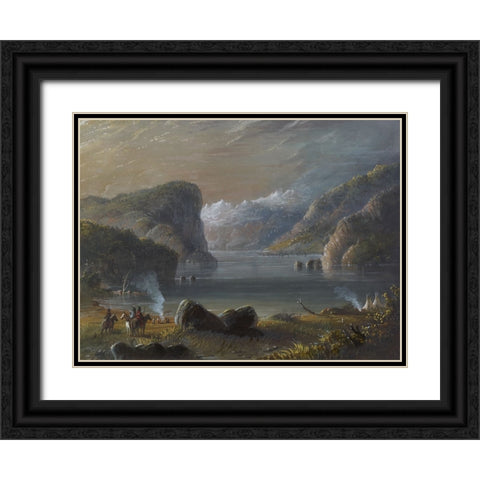 Lake Scene Black Ornate Wood Framed Art Print with Double Matting by Miller, Alfred Jacob