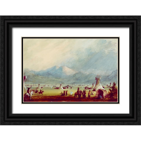 Large Encampment Nr the Cut Rocks Black Ornate Wood Framed Art Print with Double Matting by Miller, Alfred Jacob