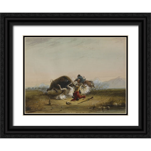Pierre and the Buffalo Black Ornate Wood Framed Art Print with Double Matting by Miller, Alfred Jacob