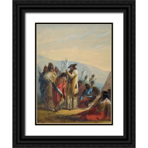 Presents to Indians Black Ornate Wood Framed Art Print with Double Matting by Miller, Alfred Jacob