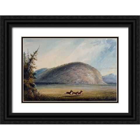 Rock of Independence Black Ornate Wood Framed Art Print with Double Matting by Miller, Alfred Jacob
