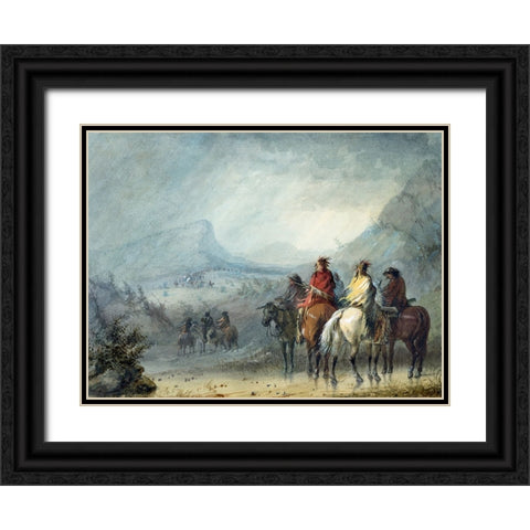 Waiting for the Caravan Black Ornate Wood Framed Art Print with Double Matting by Miller, Alfred Jacob