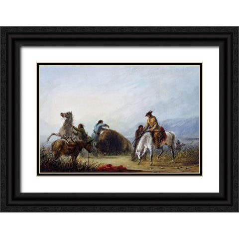 Taking the Hump Rib Black Ornate Wood Framed Art Print with Double Matting by Miller, Alfred Jacob