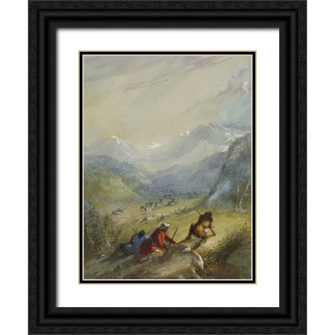 Mountain Sheep Black Ornate Wood Framed Art Print with Double Matting by Miller, Alfred Jacob