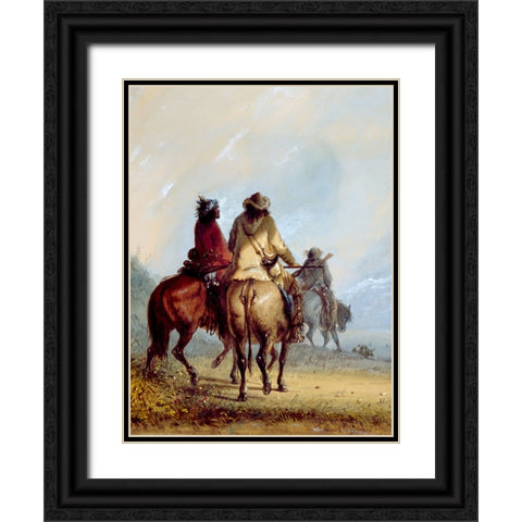 Trappers Starting for the Beaver Hunt Black Ornate Wood Framed Art Print with Double Matting by Miller, Alfred Jacob