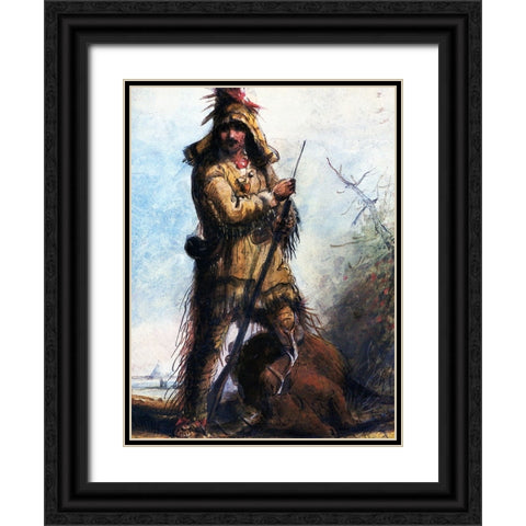 Rocky Mountains Trapper Old Bill Williams Black Ornate Wood Framed Art Print with Double Matting by Miller, Alfred Jacob