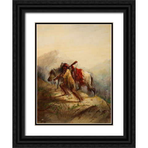 The Scalplock Black Ornate Wood Framed Art Print with Double Matting by Miller, Alfred Jacob