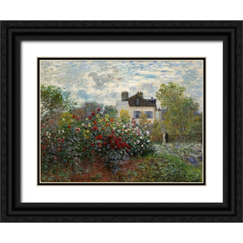 The Artists Garden at Argenteuil Black Ornate Wood Framed Art Print with Double Matting by Monet, Cluade