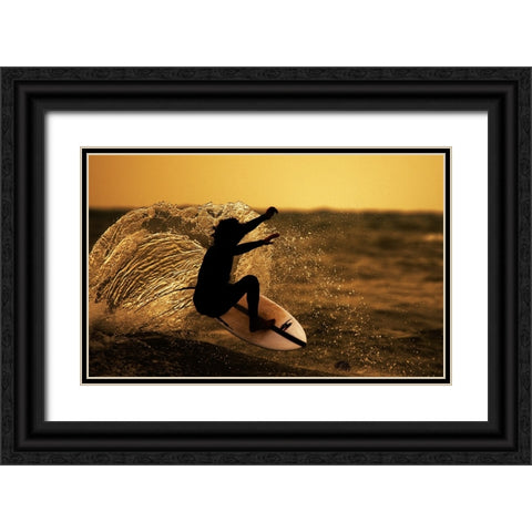 Surfer at sunset Black Ornate Wood Framed Art Print with Double Matting by Yuval
