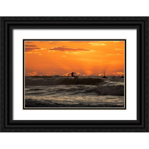 Surfer at sunset Black Ornate Wood Framed Art Print with Double Matting by Yuval