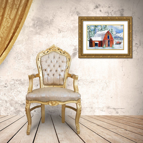 Holiday Homeland Barns I - Scenic Gold Ornate Wood Framed Art Print with Double Matting by Brent, Paul