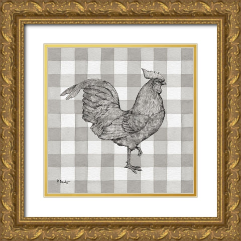 Lined Rooster I Gold Ornate Wood Framed Art Print with Double Matting by Brent, Paul