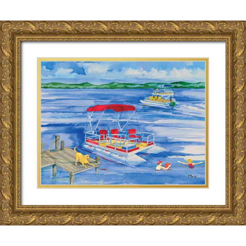 Pontoon Lake Gold Ornate Wood Framed Art Print with Double Matting by Brent, Paul