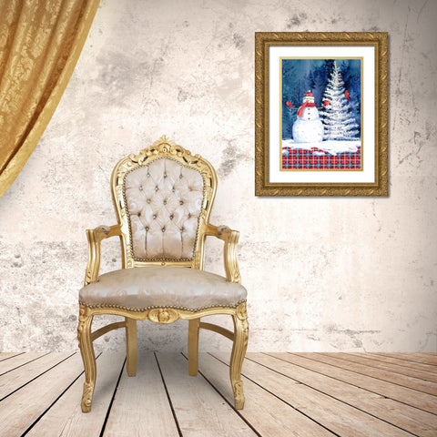 Frosted Snowman Vertical Gold Ornate Wood Framed Art Print with Double Matting by Brent, Paul