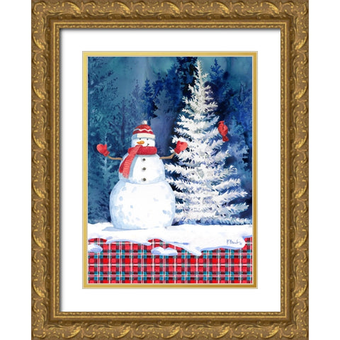 Frosted Snowman Vertical Gold Ornate Wood Framed Art Print with Double Matting by Brent, Paul