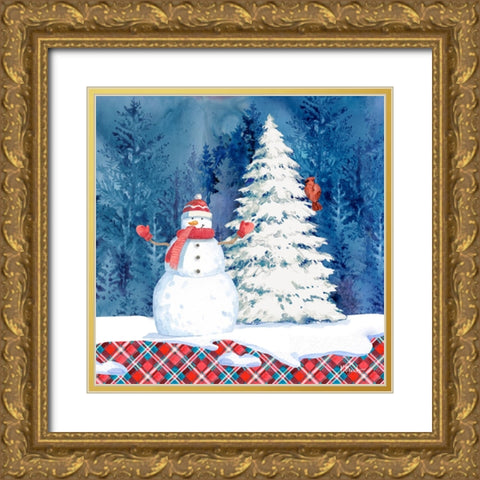 Frosted Snowman I Gold Ornate Wood Framed Art Print with Double Matting by Brent, Paul