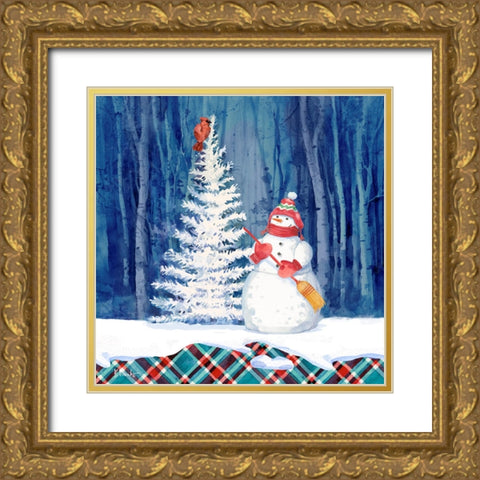 Frosted Snowman II Gold Ornate Wood Framed Art Print with Double Matting by Brent, Paul