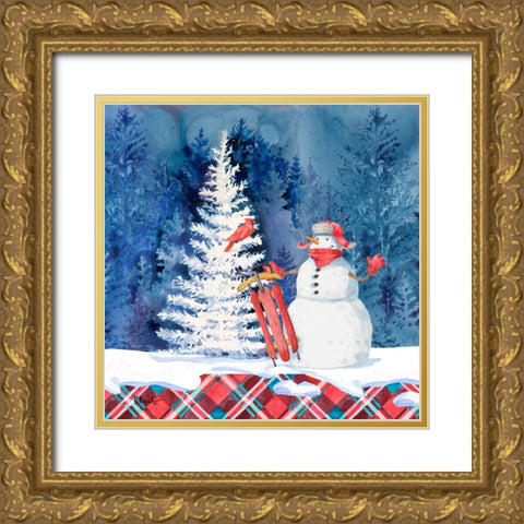 Frosted Snowman IV Gold Ornate Wood Framed Art Print with Double Matting by Brent, Paul