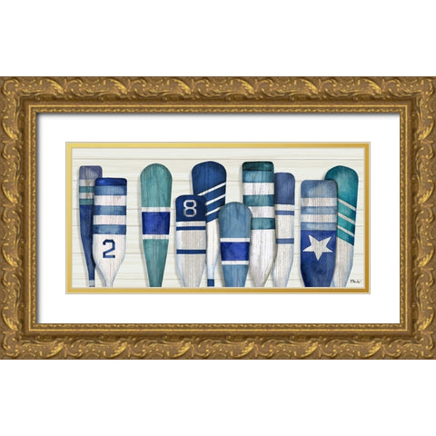 Port Oars Horizontal - Blue Gold Ornate Wood Framed Art Print with Double Matting by Brent, Paul