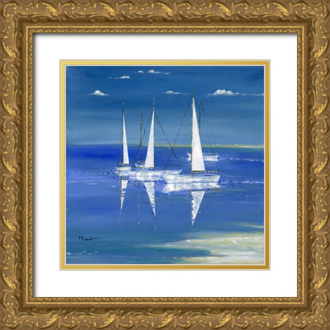 Serenity Sailboats Gold Ornate Wood Framed Art Print with Double Matting by Brent, Paul