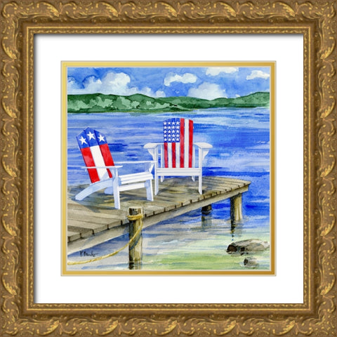 Patriotic Dock III Gold Ornate Wood Framed Art Print with Double Matting by Brent, Paul