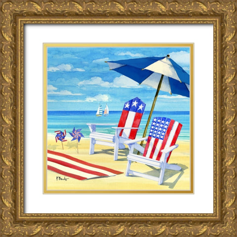 Patriotic Beach II Gold Ornate Wood Framed Art Print with Double Matting by Brent, Paul