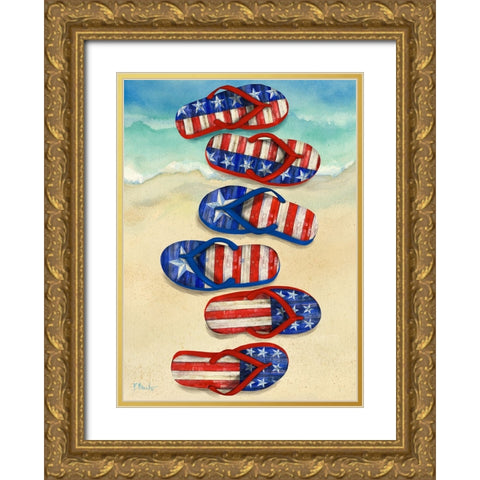 Freedom Flip Flops Vertical - Beach Gold Ornate Wood Framed Art Print with Double Matting by Brent, Paul