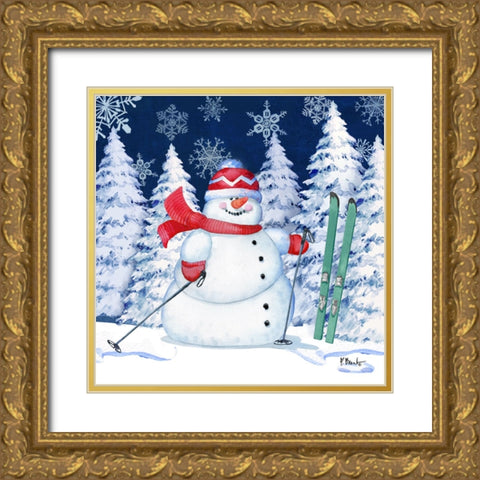 Icy Snowman I - Navy Gold Ornate Wood Framed Art Print with Double Matting by Brent, Paul