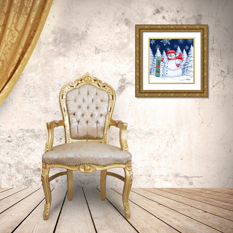 Icy Snowman II - Navy Gold Ornate Wood Framed Art Print with Double Matting by Brent, Paul