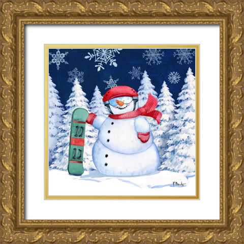 Icy Snowman II - Navy Gold Ornate Wood Framed Art Print with Double Matting by Brent, Paul