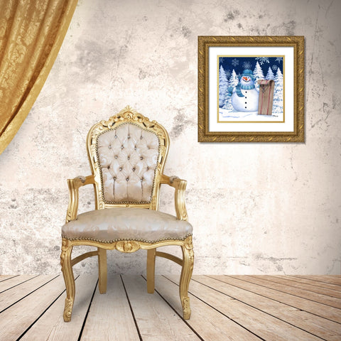 Icy Snowman IV - Navy Gold Ornate Wood Framed Art Print with Double Matting by Brent, Paul