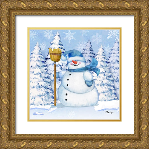 Icy Snowman V Gold Ornate Wood Framed Art Print with Double Matting by Brent, Paul