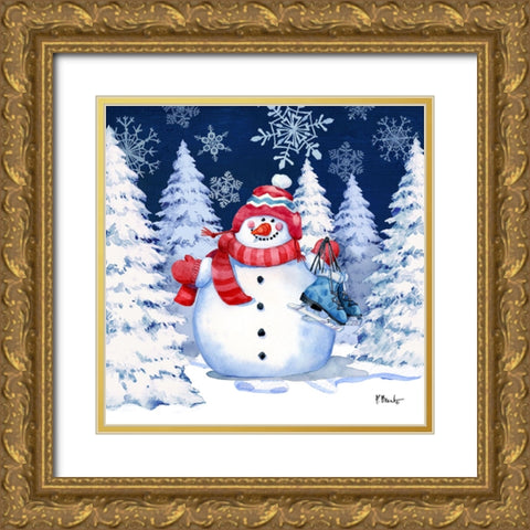 Icy Snowman VI - Navy Gold Ornate Wood Framed Art Print with Double Matting by Brent, Paul