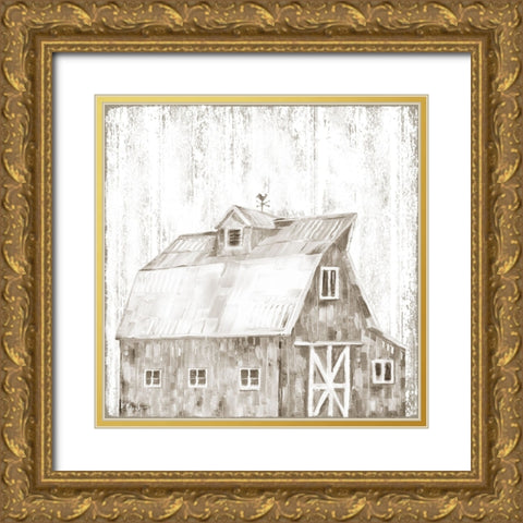 White Wood Barn I Gold Ornate Wood Framed Art Print with Double Matting by Brent, Paul