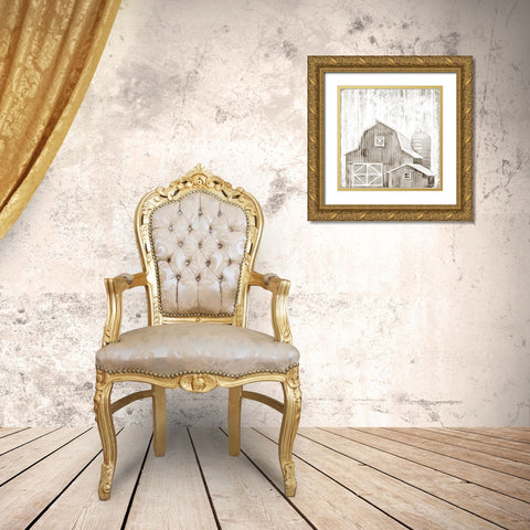 White Wood Barn II Gold Ornate Wood Framed Art Print with Double Matting by Brent, Paul