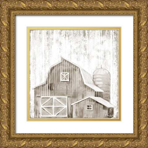 White Wood Barn II Gold Ornate Wood Framed Art Print with Double Matting by Brent, Paul