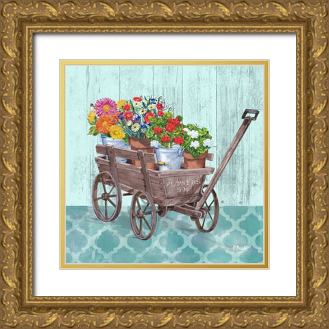 Flower Cart I Gold Ornate Wood Framed Art Print with Double Matting by Brent, Paul