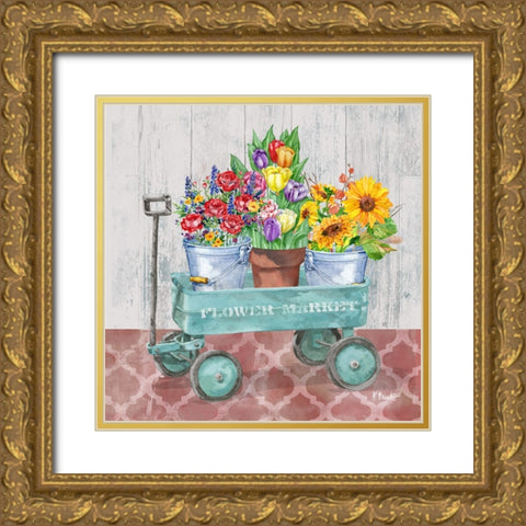 Flower Cart II Gold Ornate Wood Framed Art Print with Double Matting by Brent, Paul
