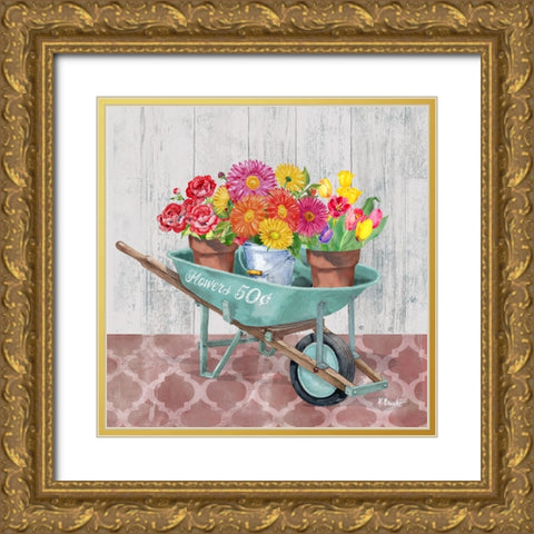 Flower Cart III Gold Ornate Wood Framed Art Print with Double Matting by Brent, Paul