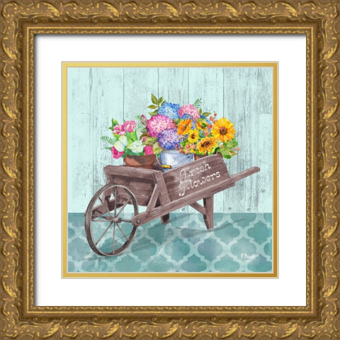 Flower Cart IV Gold Ornate Wood Framed Art Print with Double Matting by Brent, Paul