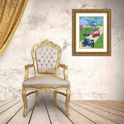 Patriotic Golf Time Vertical Gold Ornate Wood Framed Art Print with Double Matting by Brent, Paul